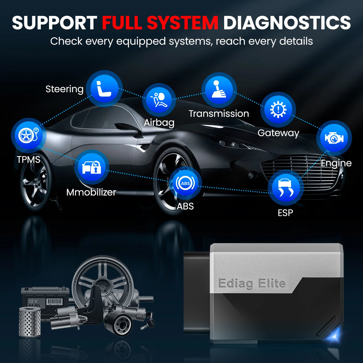 Ediag Elite OBD2 Auto Scanner 15 Resets All System Car Code Reader Active Test Diagnostic Tools Lifetime Free Update