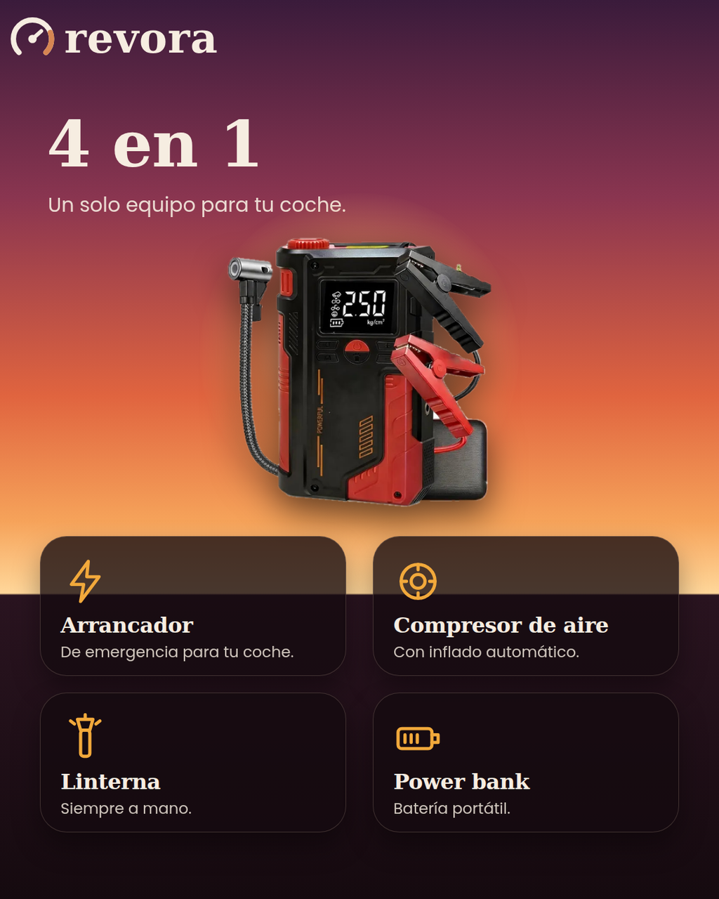 Arrancador de batería con compresor de aire portátil 4 en 1