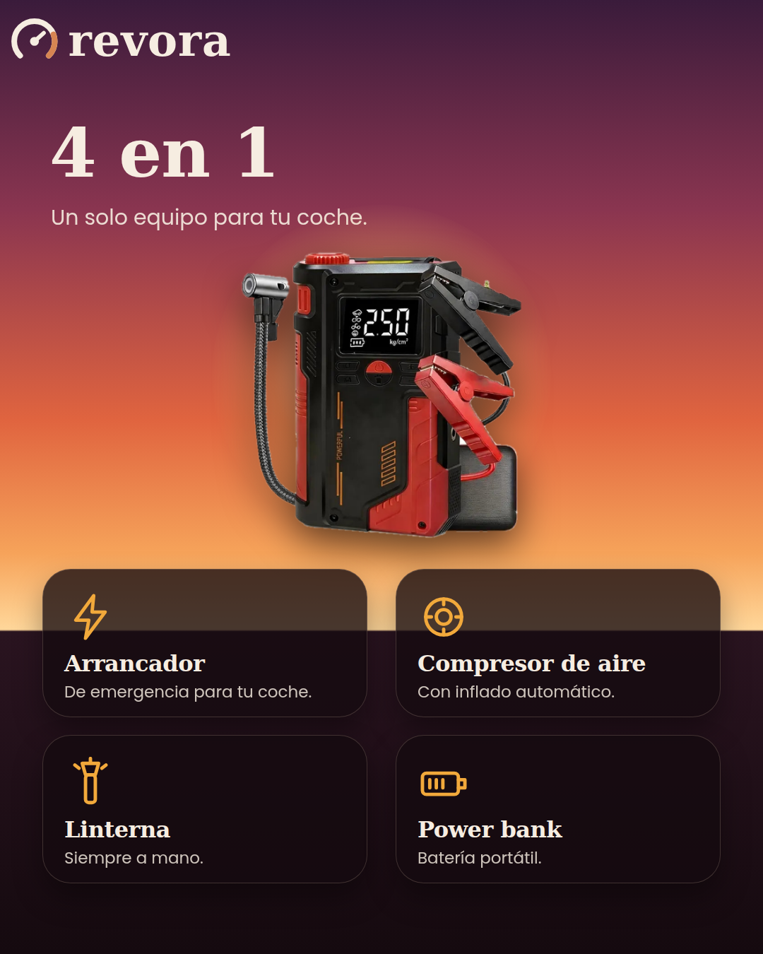 Arrancador de batería con compresor de aire portátil 4 en 1