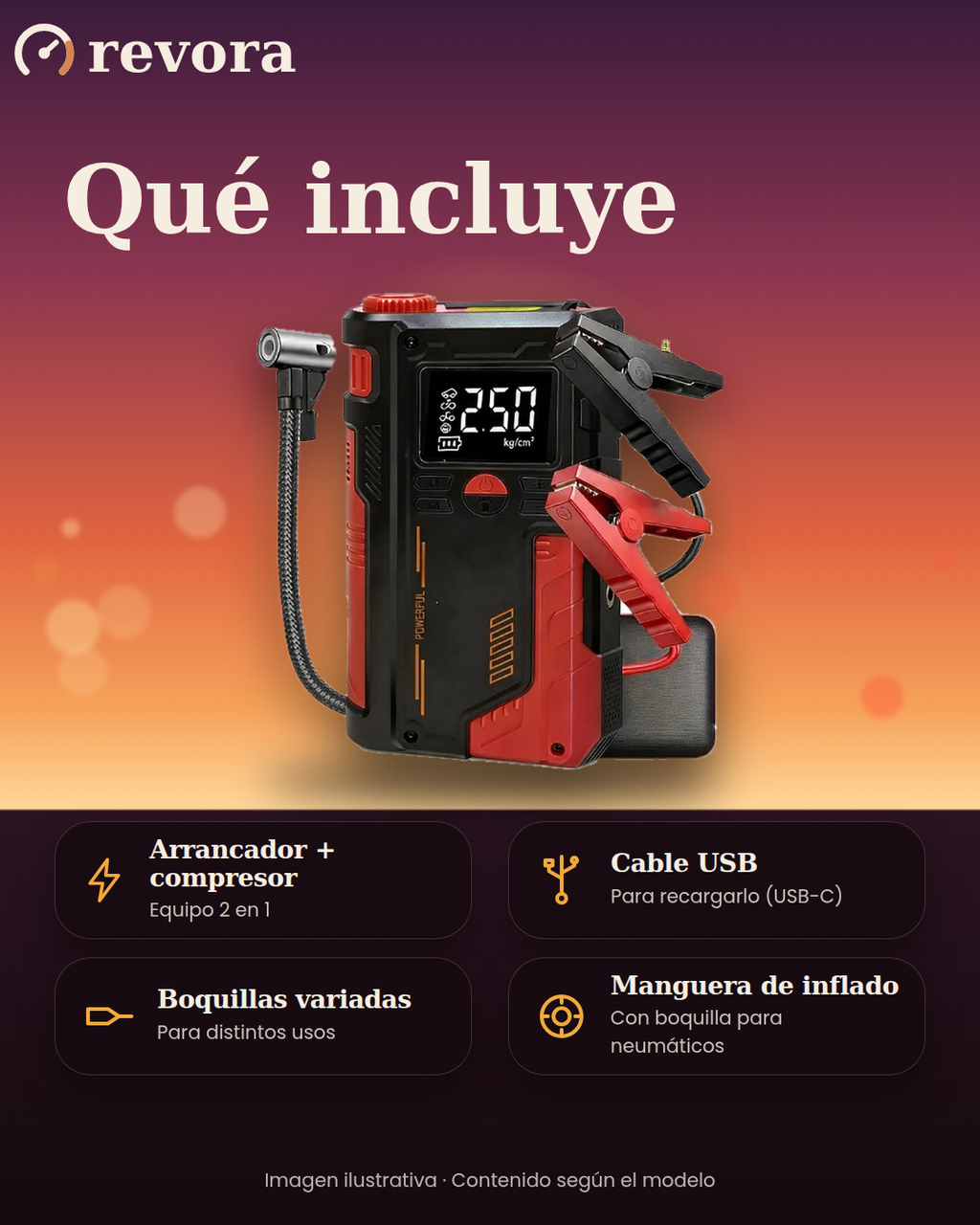 Arrancador de batería con compresor de aire portátil 4 en 1