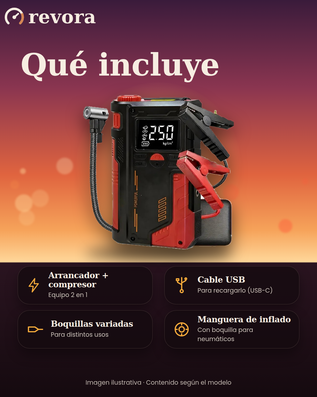 Arrancador de batería con compresor de aire portátil 4 en 1